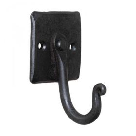 4-Inch Wrought Iron Wall Hooks with Mount Plate - Set of 3