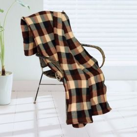 [Trendy Plaids - Brown/Khaki/Black] Soft Coral Fleece Throw Blanket (71 by 79 inches)