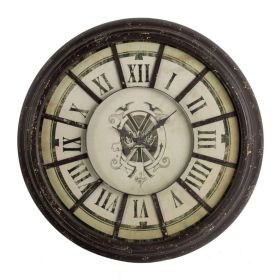 Oversized Wood and Metal Wall Clock with Distressed Details, Antique Gray and Cream