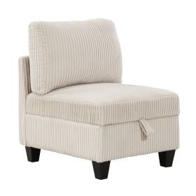 Modern Living Room Furniture Beige Armless Chair with Storage Corduroy Fabric Upholstery 1pc Modular Armless Chair