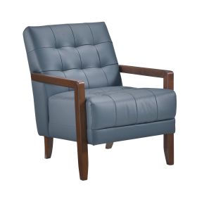 Modern Style Accent Chair Blue Leather Upholstered Tufted Detail Walnut Finish Wood Furniture 1pc