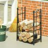 Firewood Rack with Fireplace Tools, Indoor Outdoor Firewood Holder, Flat Bottom with 2 Tiers for Fireplace, Wood Stove, Hearth or Fire Pit, Black