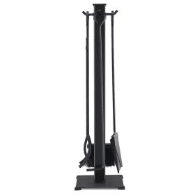 Wrought Iron Fireplace Tools with Decor Holder (Color: Black A)